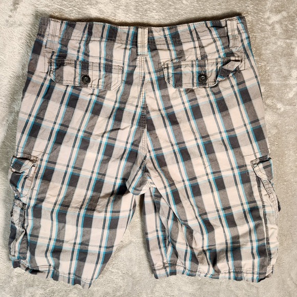 Cargo Shorts Men's 33X11 Blue Plaid Relaxed LEE Dungarees Y2K Skater - Picture 10 of 13